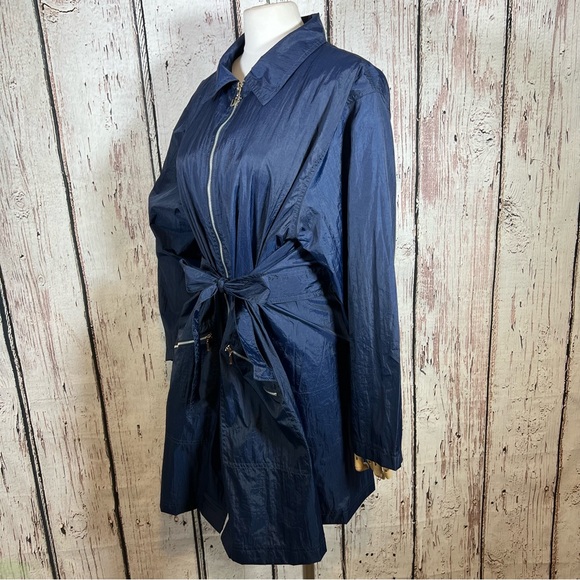 Vintage Diane Von Furstenberg Navy Long Raincoat Jacket Coat w/ Belt Size Large - Picture 4 of 12